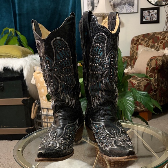 Corral Vintage Black with Teal Embellished Boots - Picture 2 of 11